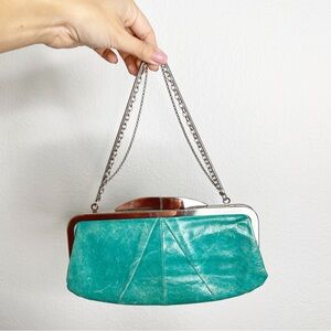 Hobo Leather Clutch Blue Green Mini Bag